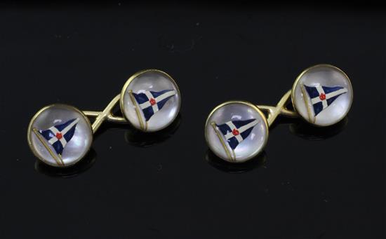 A pair of early 20th century 18ct gold and Essex crystal cufflinks depicting the burgee of the Royal Thames Yacht Club.